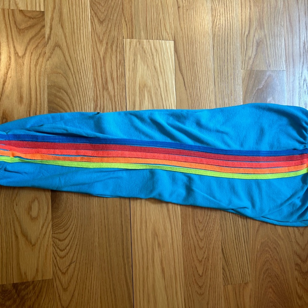 Blue Leggings with Rainbow Stripe